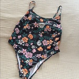 Xhilaration Black and Orange One Piece Swimsuit Classic Cut